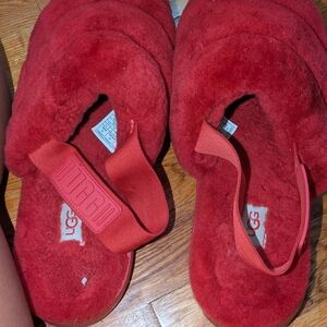 UGG Red Fuzzy Slide Slippers